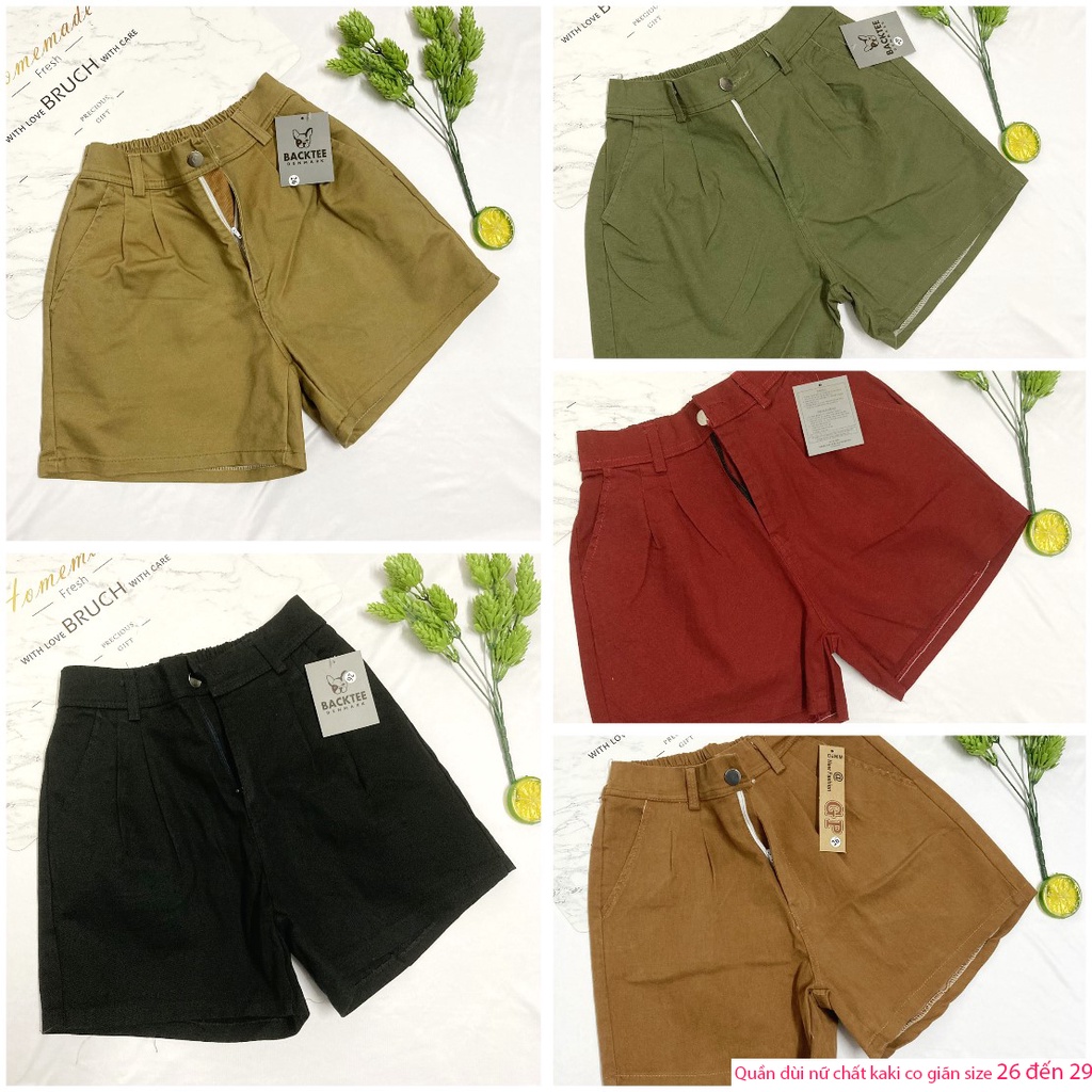Quần đùi nữ kaki thun co giãn vừa - Quần short nữ lưng cao - size từ 40kg-52kg - KAKIDK