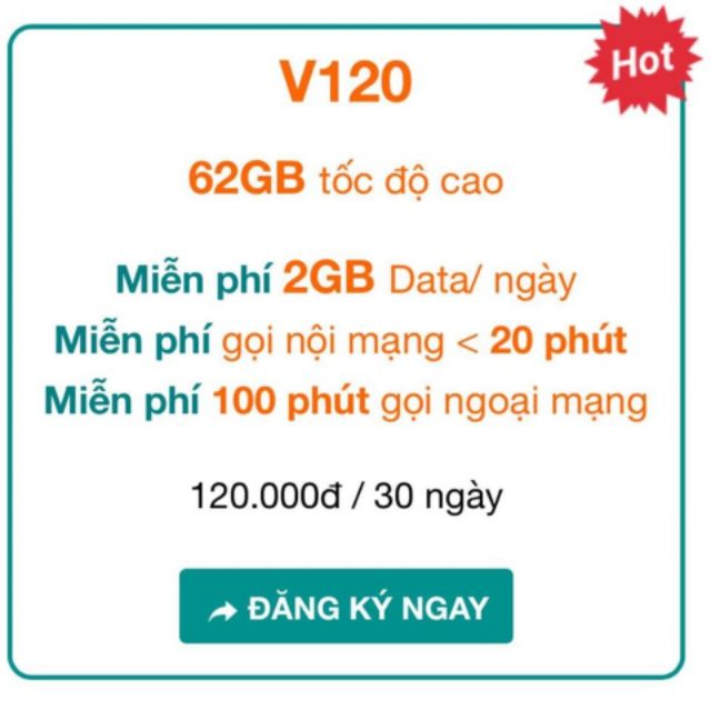 Sim Viettel gói V120 được 2GB/ngày miễn phí gọi nội mạng và ngoại mạng