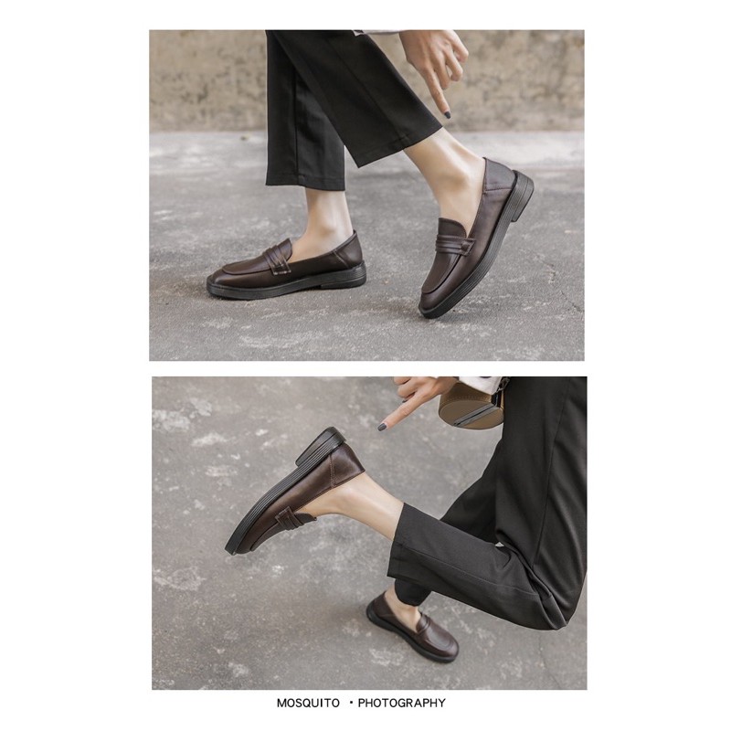 DA MỀM HÀNG LOẠI 1 giày moccasin moca nữ mũi vuông đế bệt 3 phân êm chân dễ phối đồ màu đen màu nâu