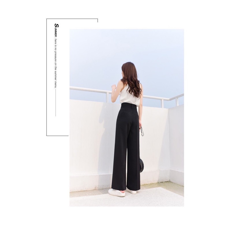 Quần culottes ống rộng lưng cao xuông dài 2 màu đen trắng | BigBuy360 - bigbuy360.vn