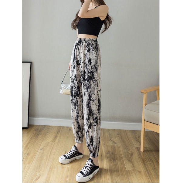 AMOI Quần Harem Ống Rộng Chống Muỗi Vải Chiffon Kiểu Cột Dây 2022 Cho Nữ