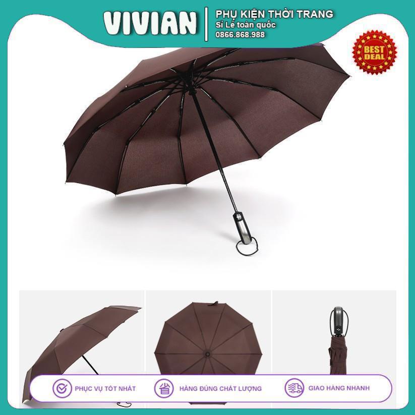 Ô Dù Tự Động ☔ĐÓNG MỞ 2 CHIỀU☔ Dù đi mưa KT lớn 63x103cm, tránh nắng tăng cường gia cố 10 THANH ĐỠ gấp ba lần