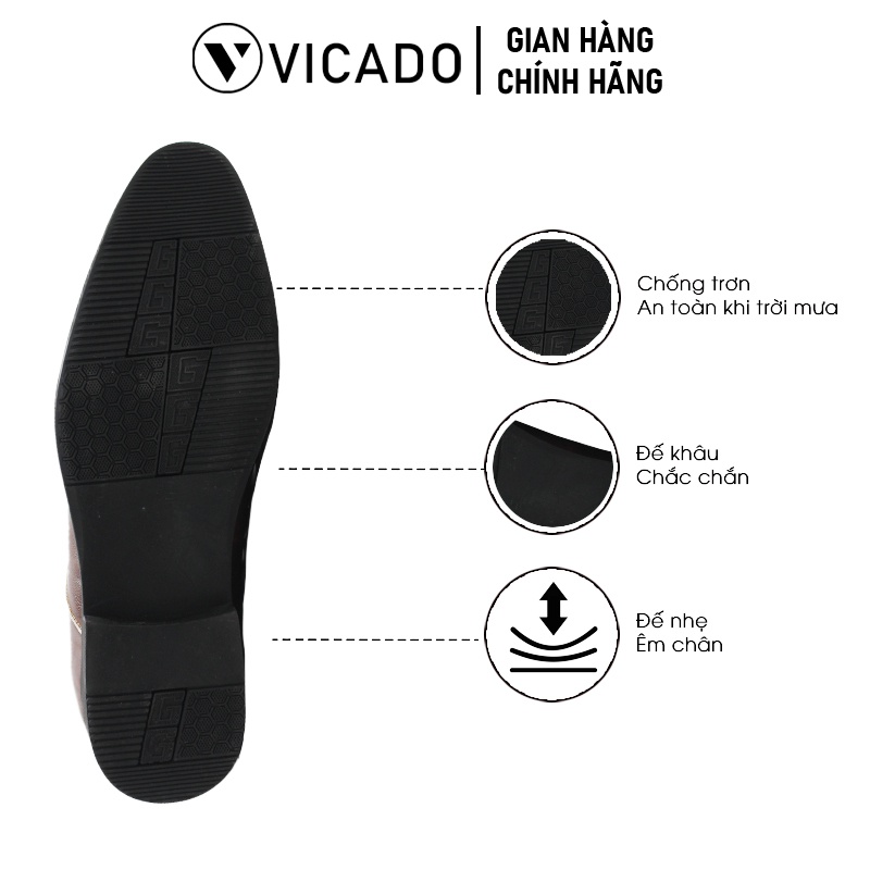 Giày tăng chiều cao nam da bò cao cấp công sở Oxford Vicado VB1120 màu nâu