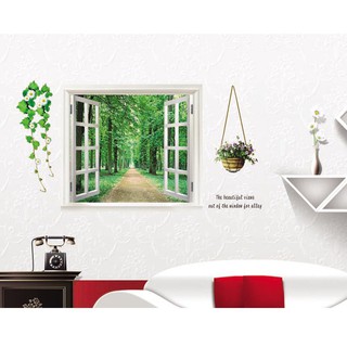 Decal dán tường cửa sổ xanh