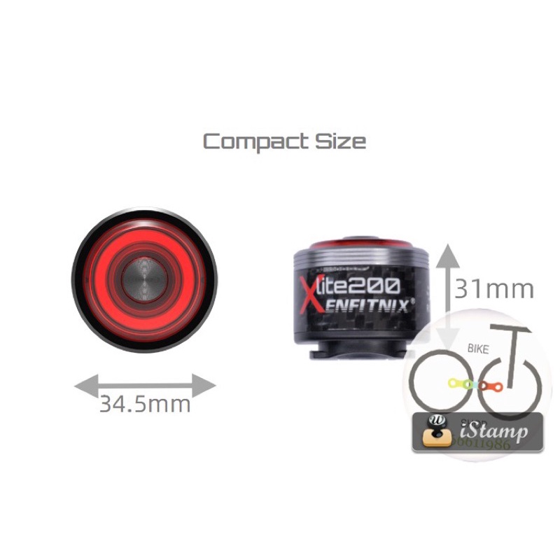 Đèn đuôi xe đạp thông minh cảm biến Enfitnix Xlite 200 bọc carbon chính hãng