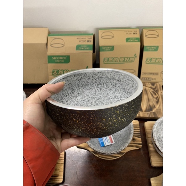 Bát đá thố đá giư nhiệt phở bát đá bát bọc hợp kim nhôm 19cm