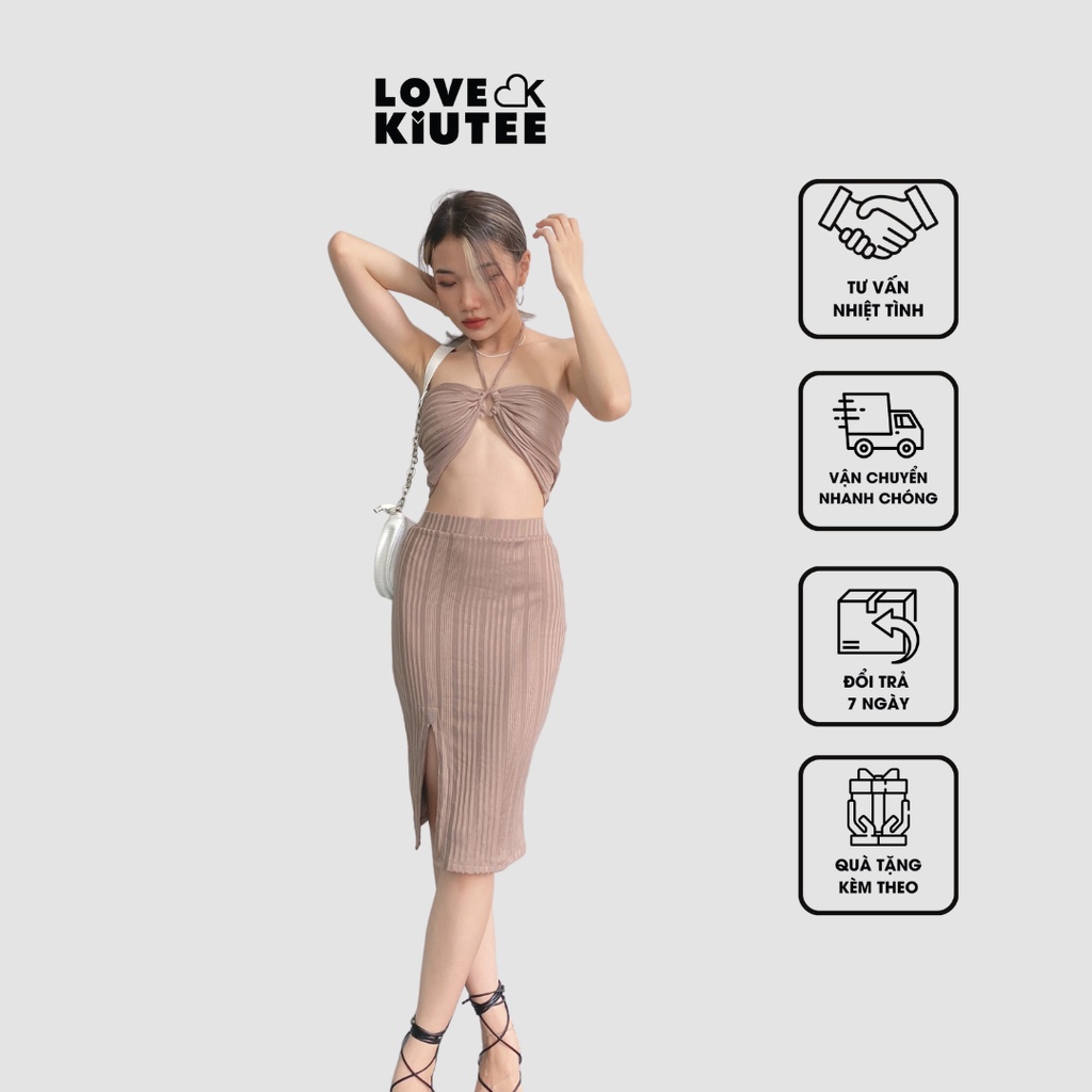 Chân váy xẻ đùi Stay A While Midi Skirt vải ôm co dãn LOVEKIUTEE