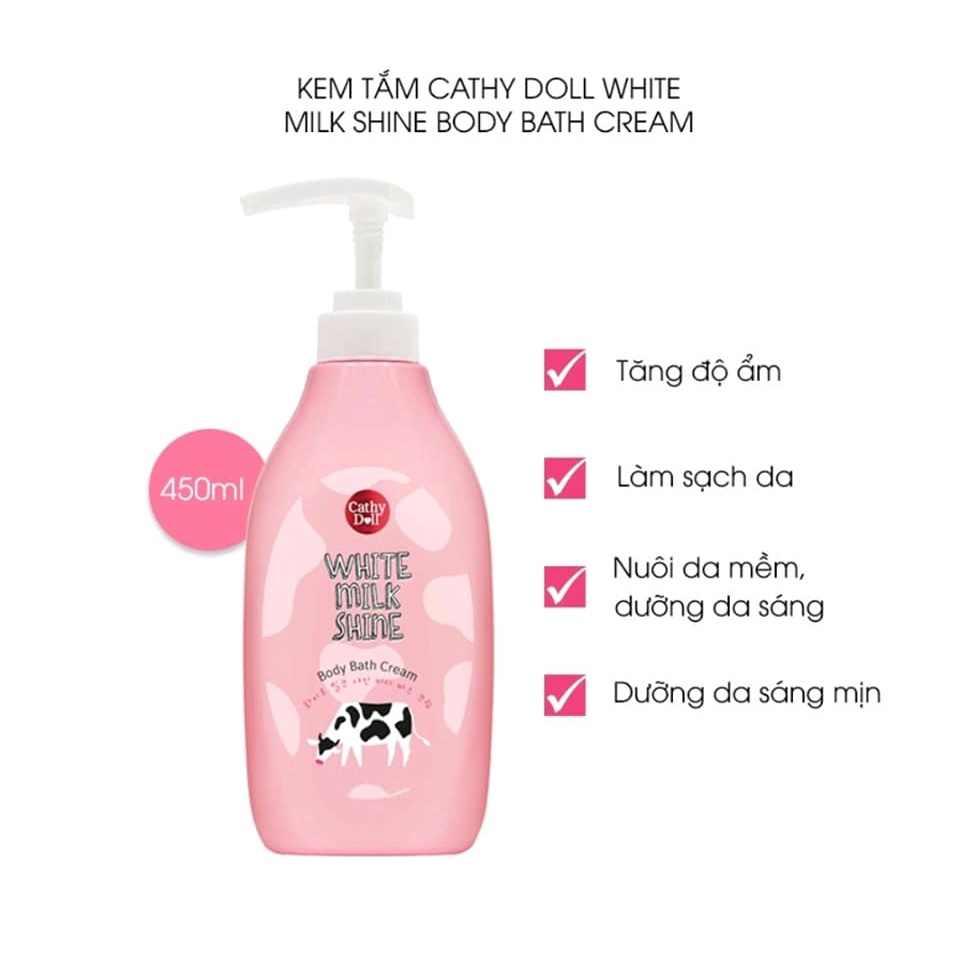 01 Chai Sữa Tắm hoặc Dưỡng Thể Bò HỒNG Cathy Doll White Milk Shine Thái Lan 450ml