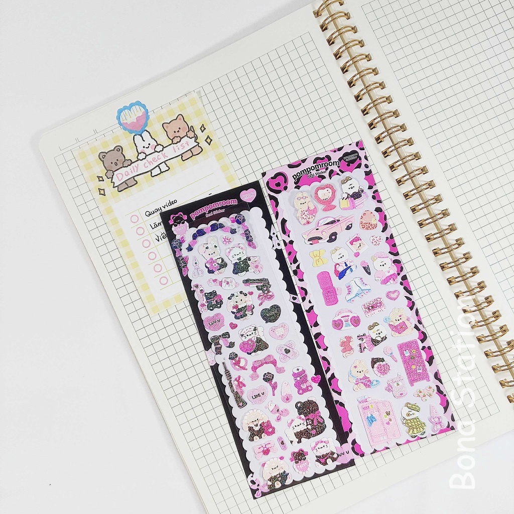 Sticker hình dán Pompomroom trang trí toploader và sổ tay bullet journal | BST130