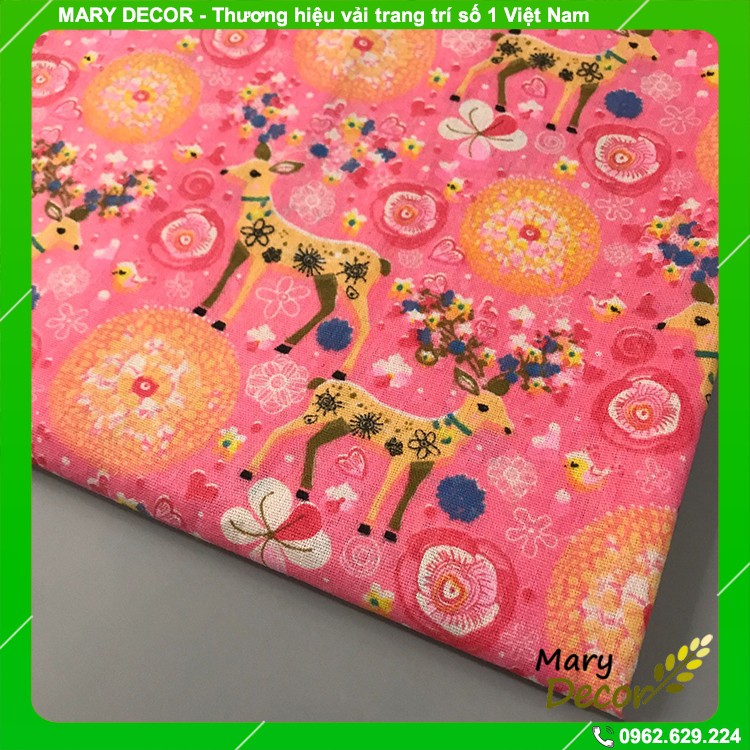 Vải bố linen đẹp trang trí nhà cửa phong thủy may mắn - họa tiết Hươu sao hồng V-A10