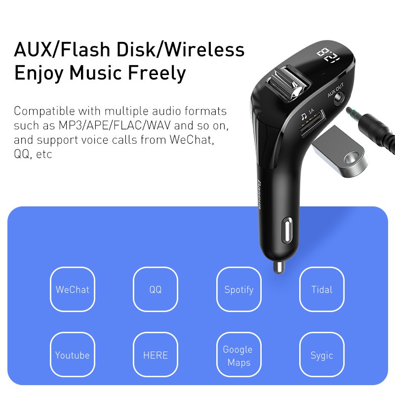 Củ Sạc Baseus Bluetooth 5.0 Đa Năng Cho Xe Hơi