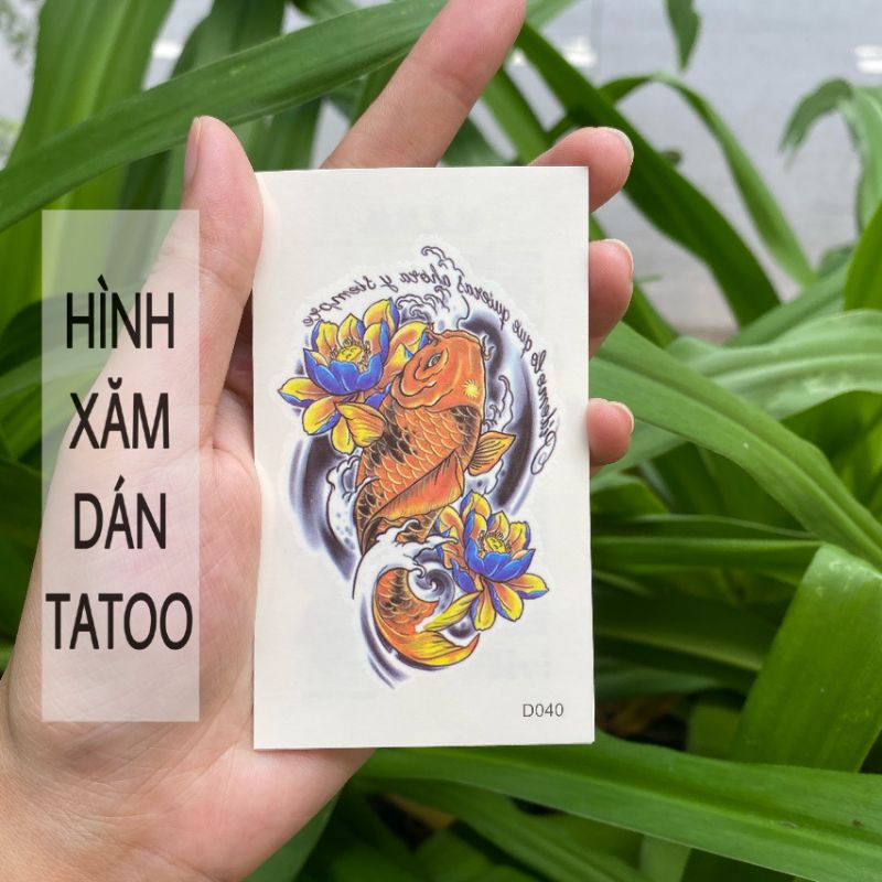 Hình xăm cá chép vàng d40 size nhỏ &lt; 10x6cm. Boss tatoo xăm dán tạm thời