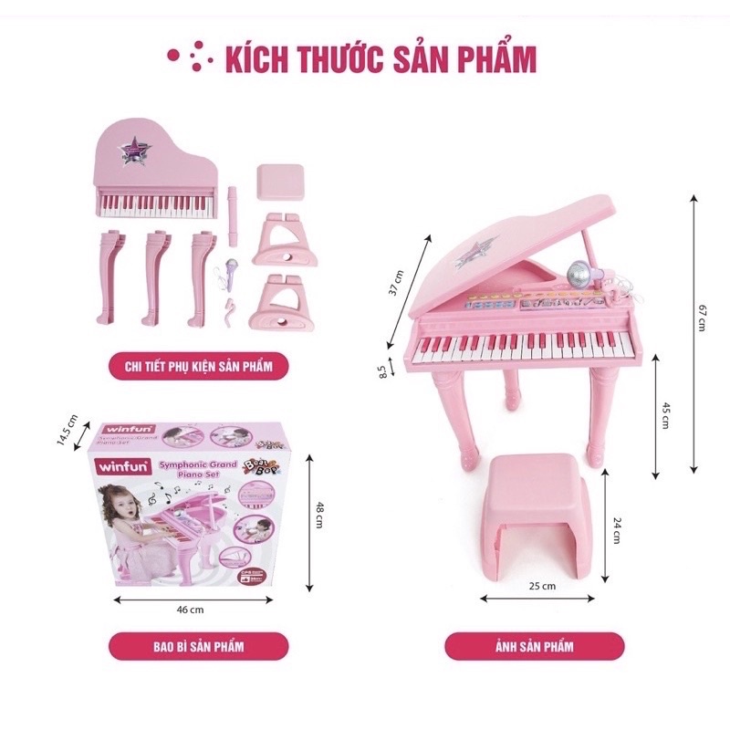 ĐÀN PIANO WINFUN  ĐỒ CHƠI QUÀ TẶNG MERRIES XANH VÀ HỒNG