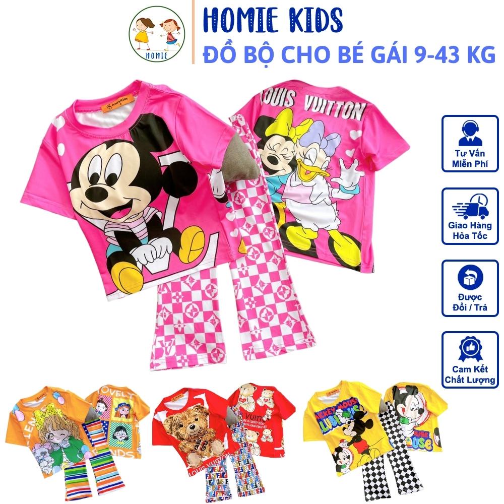 Đồ Bộ Cho Bé Gái 8-40 Kg Thun Lạnh 3D Set Quần Dài Ống Loe Áo Tay Ngắn Trẻ Em In Hoạt Hình Hot Trend Homie Kids