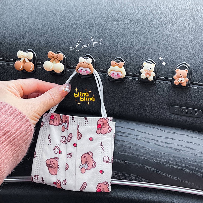 Car Hook Multifunctional in the Car Milk Tea Color Creative Cute Cartoon Car Hook Storage Decoration All Products cBgW