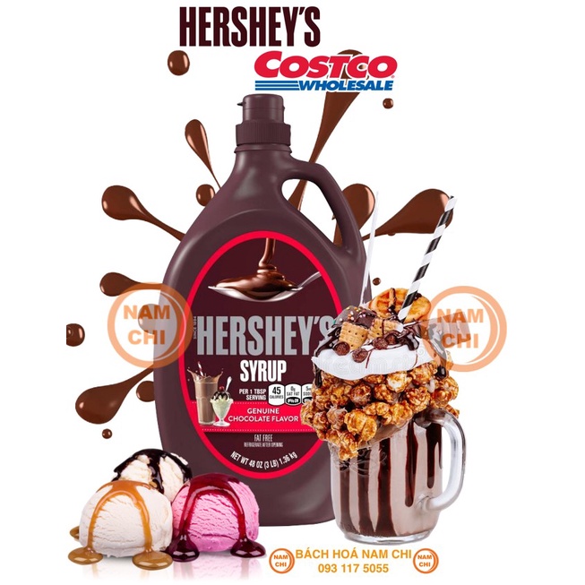 Sốt Socola Siro Hershey's Syrup Chocolate Hàng Mỹ Chai Siêu To Khổng Lồ 1.36kg Nguyên Liệu Pha Chế