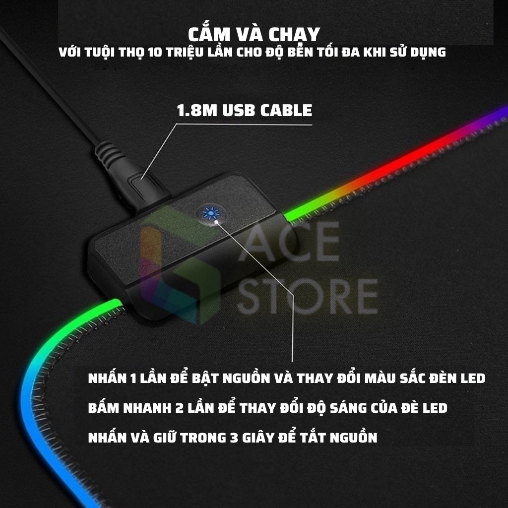 Bàn Di Chuột RGB, Lót Chuột Pad RGB Có Đèn Led Viền Loại Lớn 80x30cmx4mm, 35x25cmx4mm