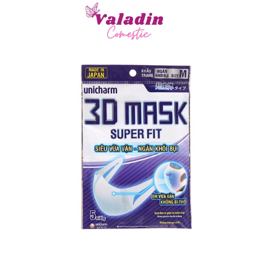 Khẩu Trang Unicharm 3D Mask Super Fit Dành Cho Người Lớn (Bịch 5 Miếng)