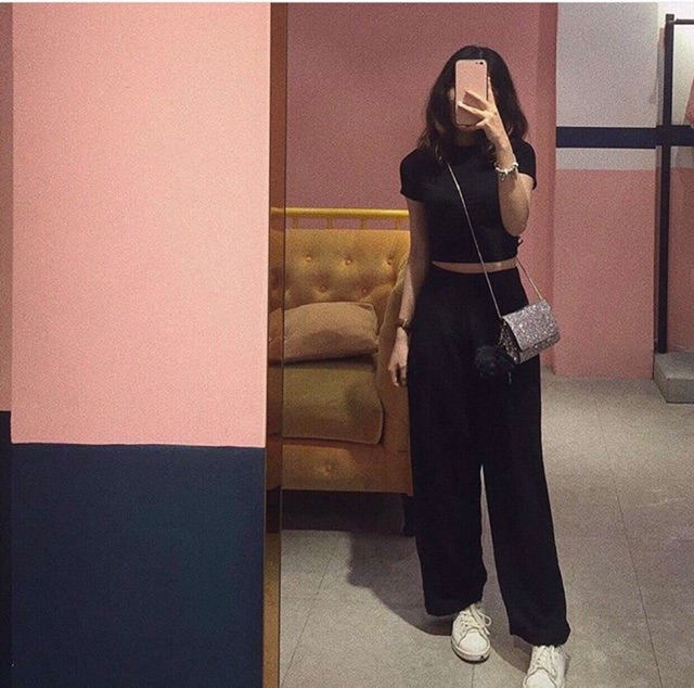 Quần ống rộng culottes đen dài