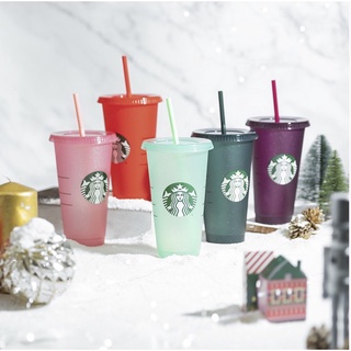 Cốc nhựa uống nước starbucks thay đổi màu sắc có nắp nhựa 710/24 oz tiện lợi
