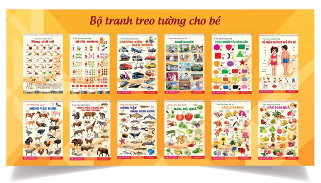 Bộ Tranh Treo tường Song ngữ 14 Chủ đề cho bé học Hàng Candy Kids Hàng Candy Kids