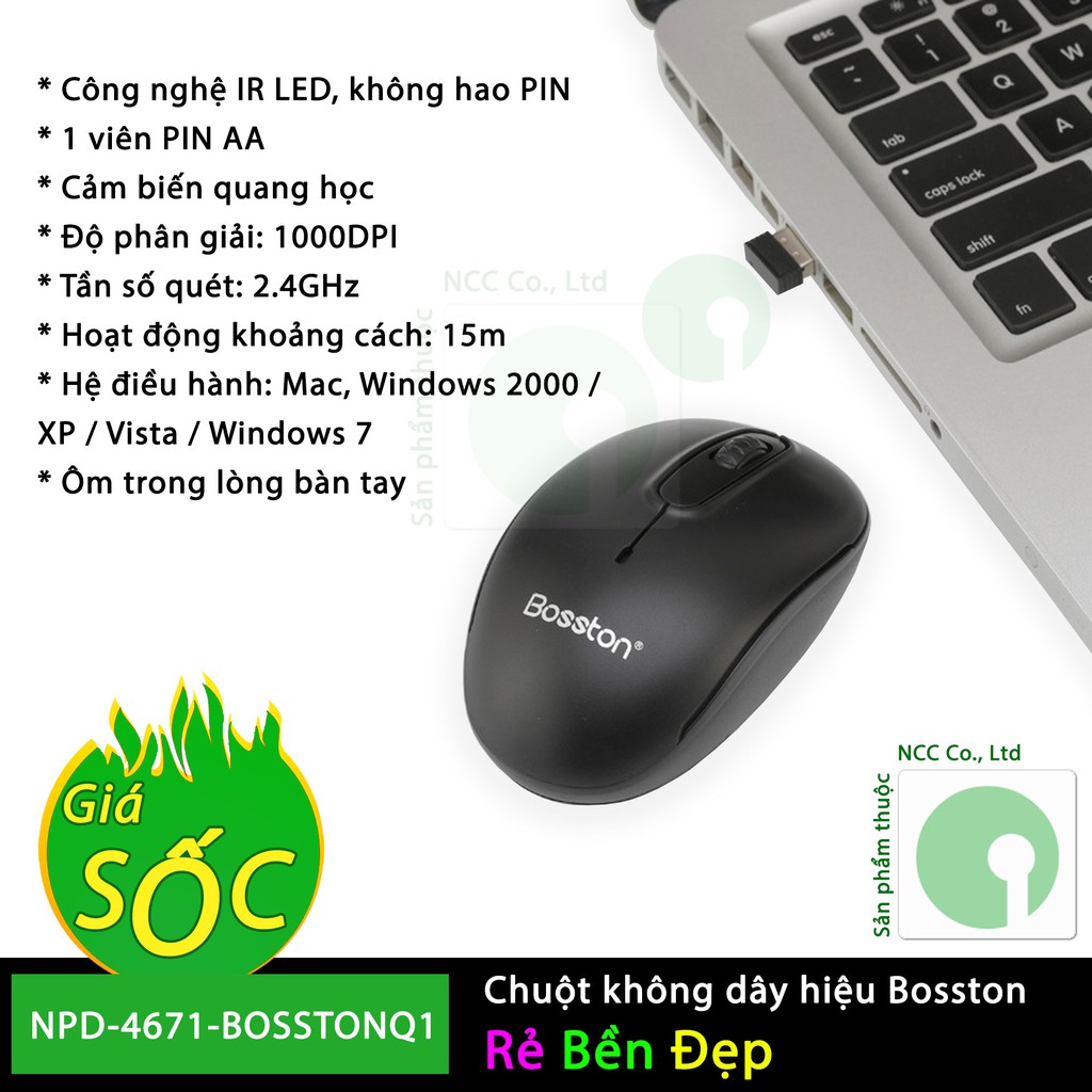 Chuột không dây Bosston giá rẻ không hao PIN phù hợp mọi hệ điều hành - NPD-4671-BOSSTONQ1