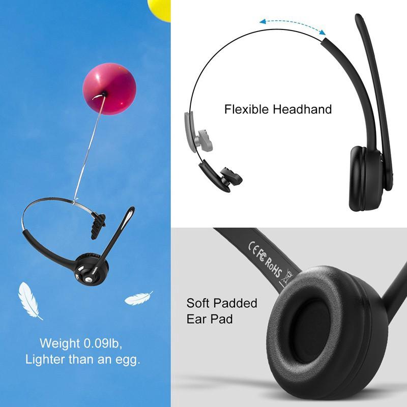 Mpow BH453 Pro Trucker Bluetooth 5.0 Headset w/ Microphone Wireless Over Ear Headphone