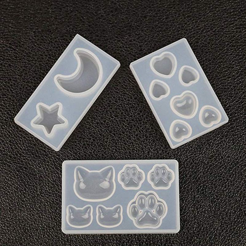 Set 3 khuôn silicon làm trang trí resin DIY tạo hình dấu chân mèo ngôi sao trái tim mặt trăng