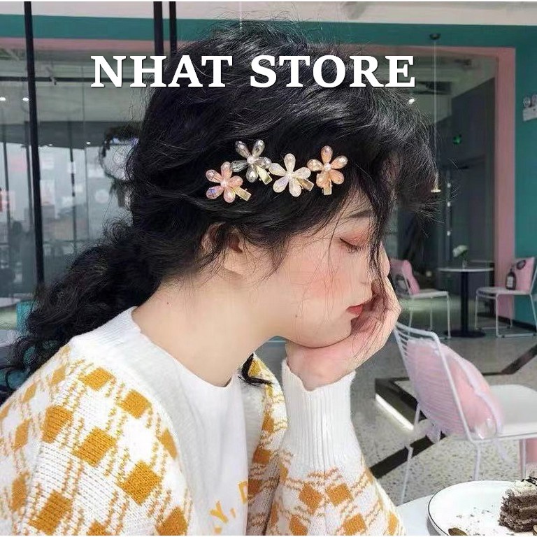 Kẹp tóc cho bé xinh xắn, cặp tóc bông hoa đính đá Nhat Store