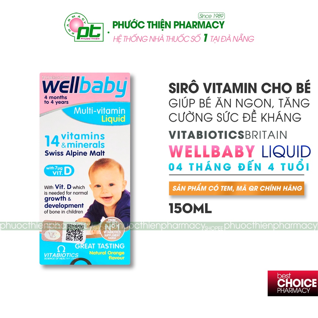 Siro bổ sung vitamin cho bé từ 4 tháng tuổi giúp tăng cường sức đề kháng Wellbaby Multi-Vitamin Liquid Lọ 150ml