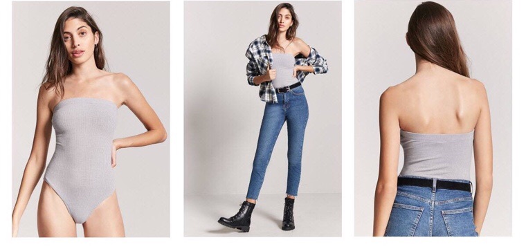 Bodysuit F21 thun gân cúp ngực (Ribbed Strapless Bodysuit) - 100K (Giá web €11,0 | BigBuy360 - bigbuy360.vn