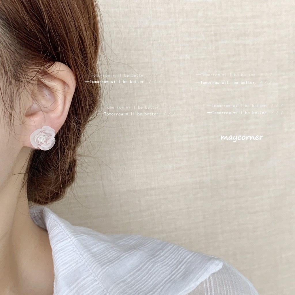 Khuyên tai hoa trong suốt nhiều màu chốt mạ 925 cao cấp