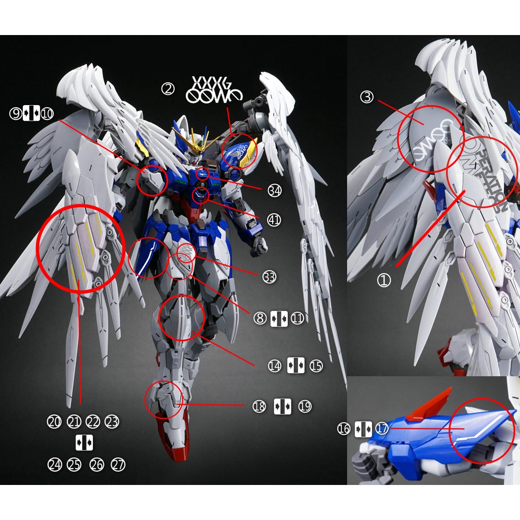 Xueyan xy hirm 1/100 wing zero mjh decal trượt nước huỳnh quang