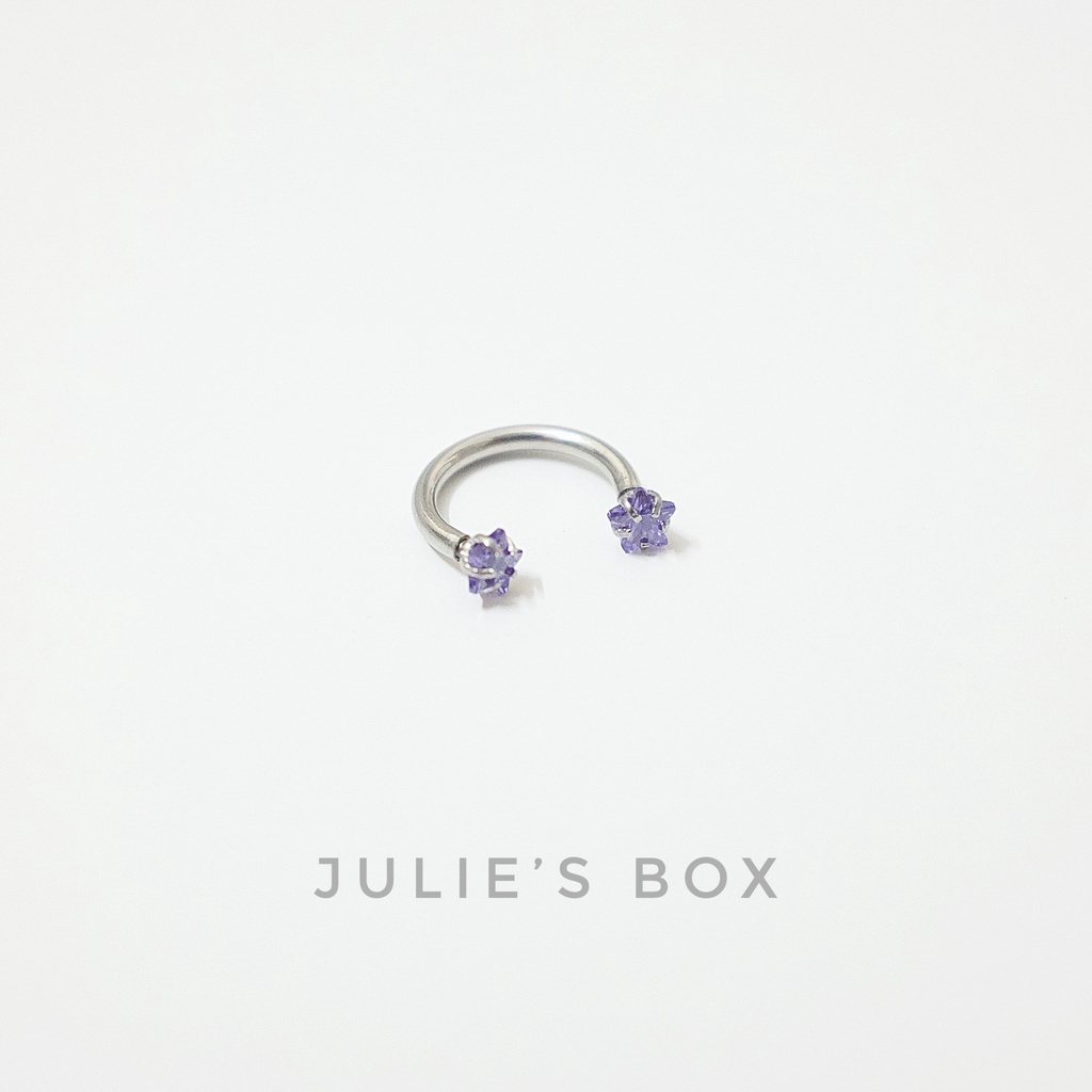 [1 Chiếc] Khuyên Tai Bông Tai Chữ U 2 Đầu Đá Ngôi Sao Màu Tím Thép Y Tế Titan Thép Không Gỉ Cá Tính Phong Cách Nam Nữ
