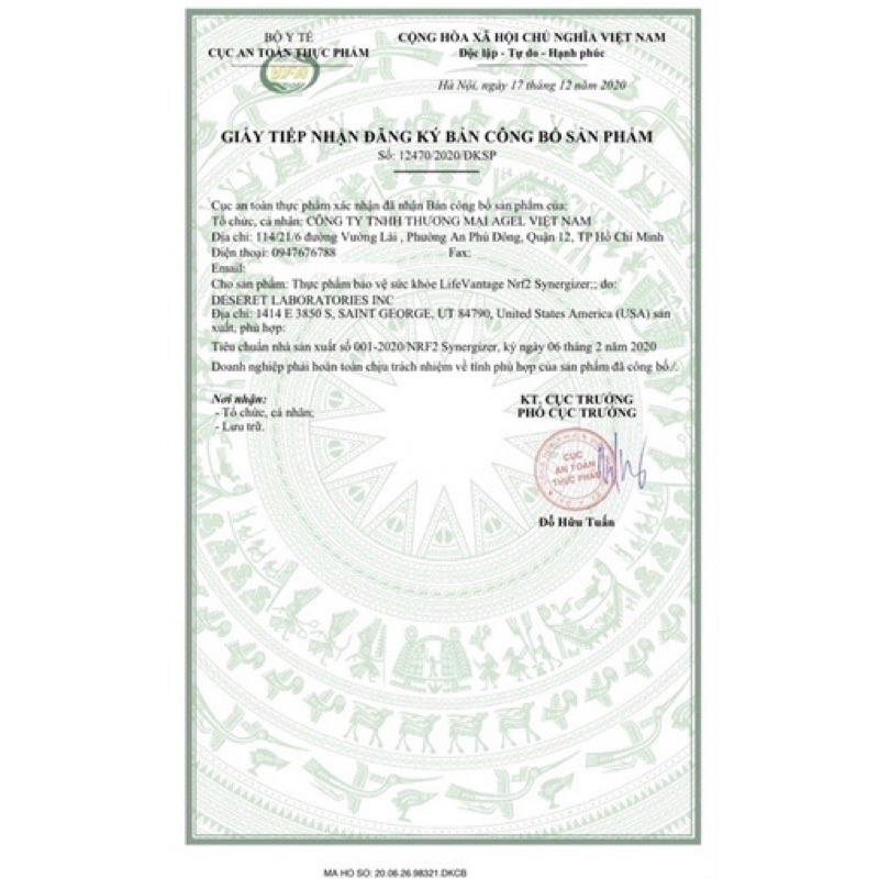 Viên uống thảo dược lifeVantage Protandim Tem Việt