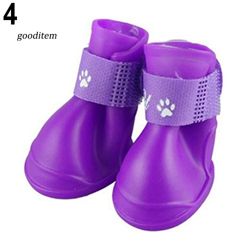 Set 4 chiếc giày bốt đi mưa chống trơn trượt/chống thấm nước độc đáo dành cho thú cưng