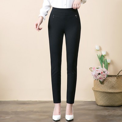 Quần legging nữ mùa thu và mùa đông mặc màu đen mỏng mẫu mới TRUNG NIÊN mẹ cao eo đàn hồi chân bút chì nhỏ màu đen quần