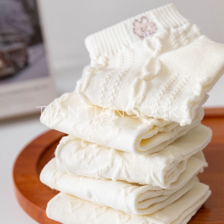 TIAN TIAN T163 Vớ Cotton cổ ngắn Cổ Thấp Đính Nơ Họa Tiết Gấu Hoạt Hình Dễ Thương Phong Cách Nhật Bản Thời Trang Cho Nữ
