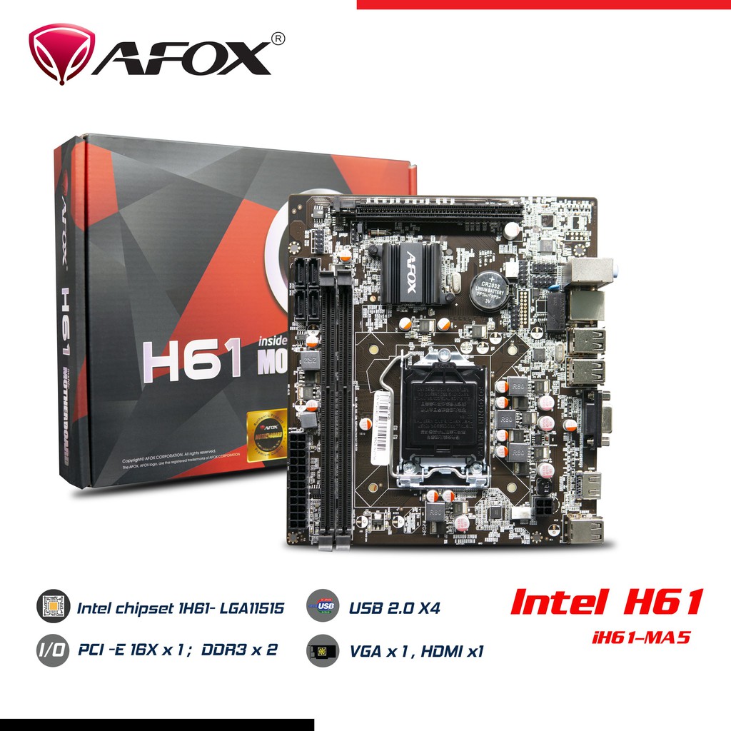 Bo mạch chủ - MAINBOARD AFOX H61 LAN 100- LAN 1000 - Main chính hãng BH 36 tháng