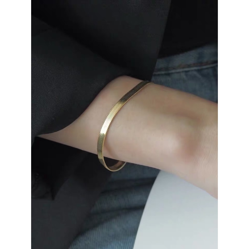 Vòng tay kiểu xương rắn bản rộng bằng thép titan mạ vàng hồng 18k phong cách Âu Mỹ thời trang