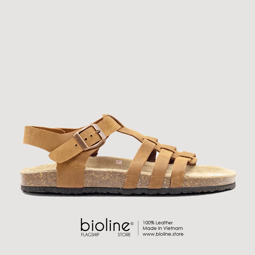 [DA BÒ THẬT] D12-Dép da bò quai ngang Birken Bioline Unisex (Đế trấu)