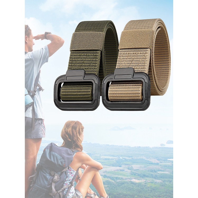 Thắt Lưng Vải Canvas Co Giãn 3.8Cm Màu Đen Khóa Kim Loại Dành Cho Nam