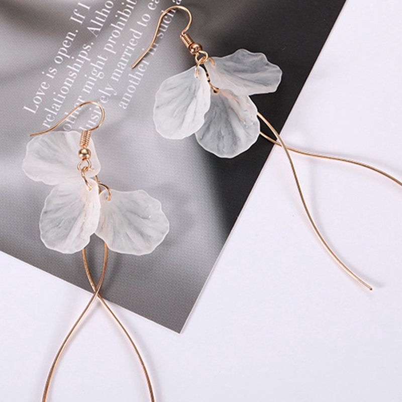 Đôi Bông Tai Dài Bằng Kim Loại Hình Cánh Hoa Thời Trang