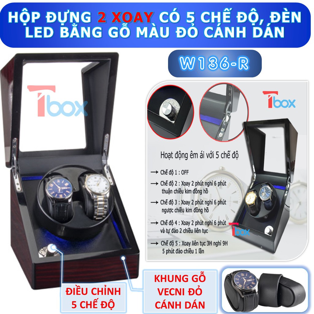 HỘP ĐỰNG ĐỒNG HỒ CƠ Hộp lên dây cót 2 đồng hồ tự động bằng gỗ cao cấp