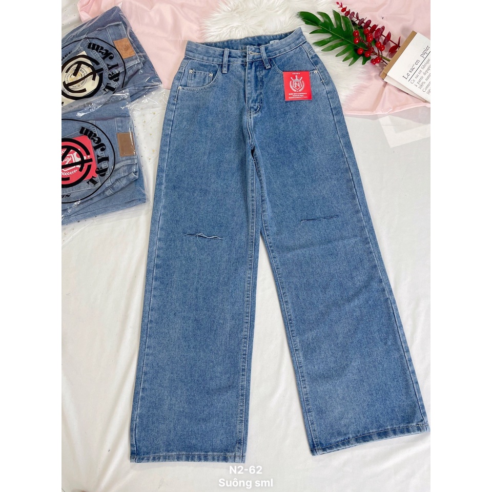 Quần Jeans Nữ Ống Rộng ⚡️HOT HOT HOT ⚡️ SIMPLE JEANS Xanh Nhạt Lưng Cao Dáng Suông Ulzzang,TY60/61/62/63.