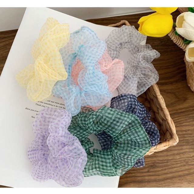 [RẺ VÔ ĐỊCH] Dây chun buộc tóc scrunchies vải kẻ trong Hàn Quốc - Phụ kiện cột tóc