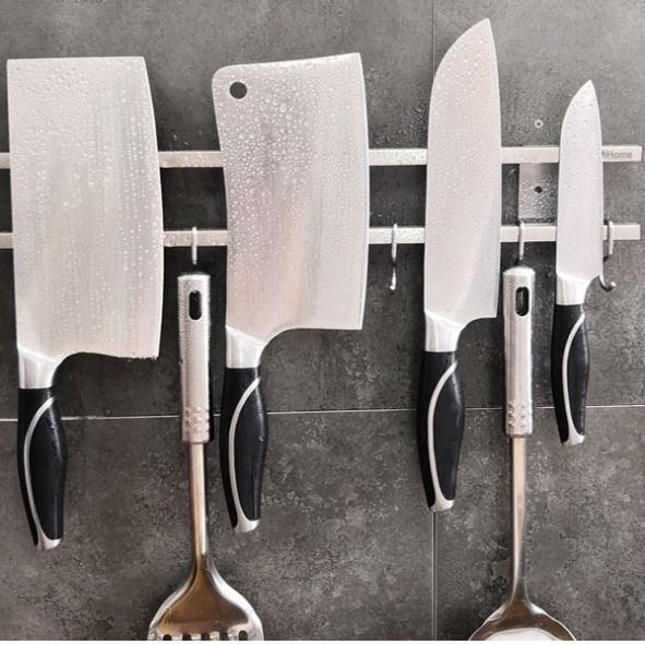 Giá nam châm vĩnh cửu kép, dắt dao DandiHome kèm móc treo đồ - inox 304 cao cấp