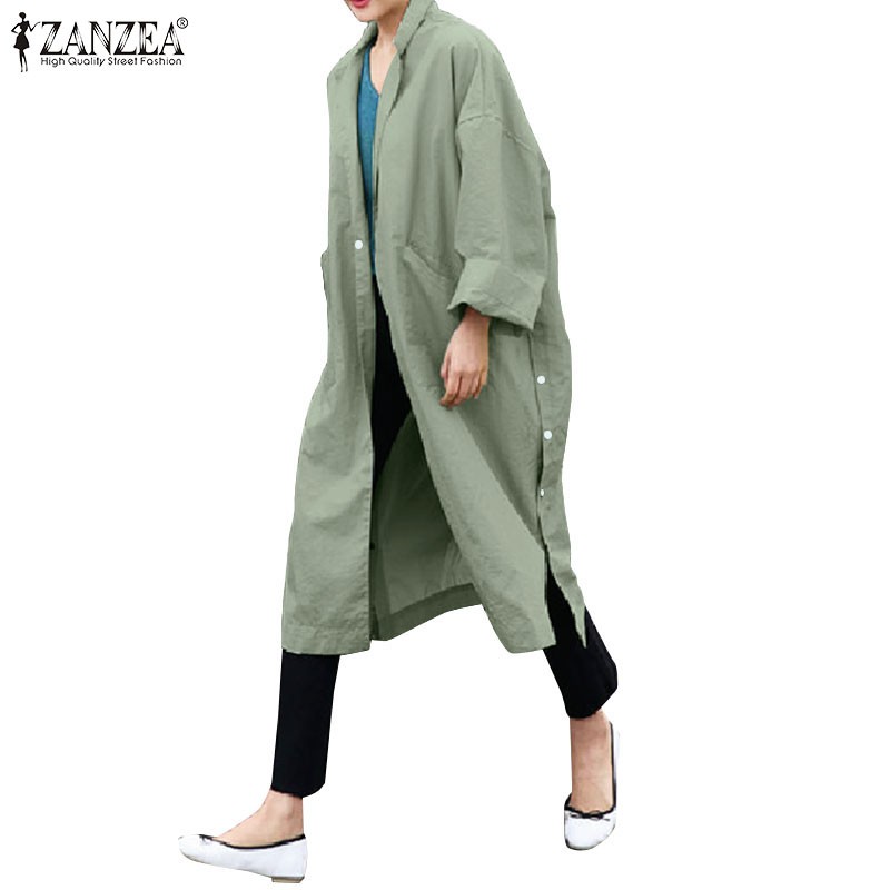 Áo Khoác ZANZEA Cardigan Tay Dài Xẻ Tà Thời Trang Cho Nữ