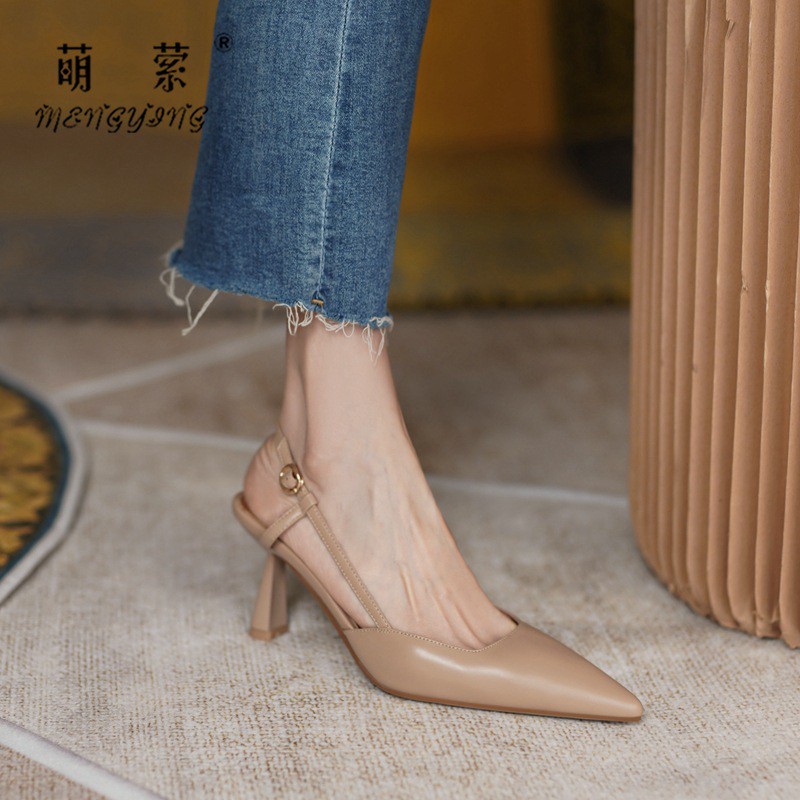 Giày sandals cao gót mũi nhọn phong cách Pháp nữ tính thanh lịch