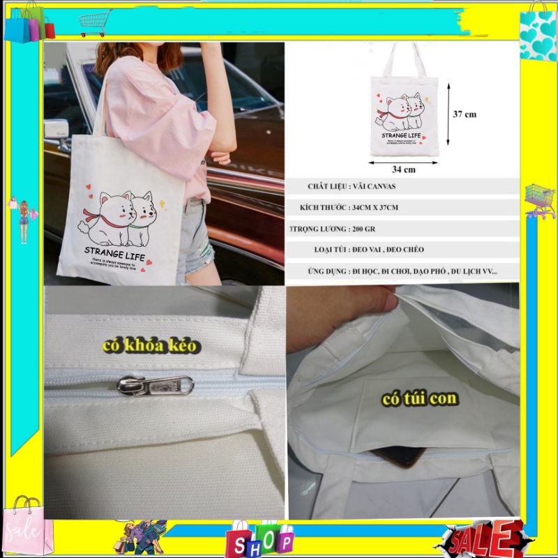 Túi tote vải canvas nữ size to túi xách thời trang phong cách Hàn Quốc giá rẻ đi học SHOP TN79-T02